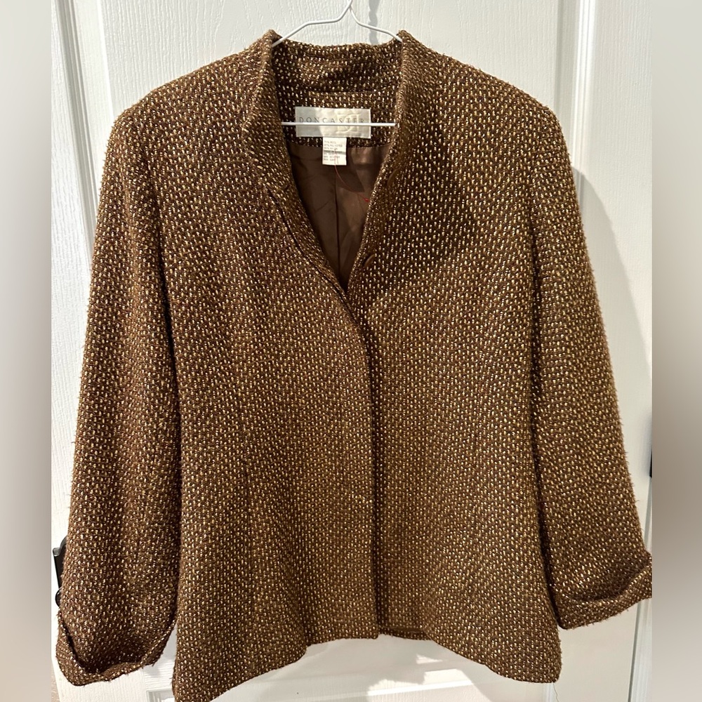 Doncaster Vintage Brown and Gold Tweed Wool Jacket Blazer sz10